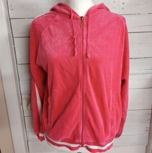 N.Y.L. New York Laundry Womens XL Velour Jacket Pink Full Zip Fleece Hooded.